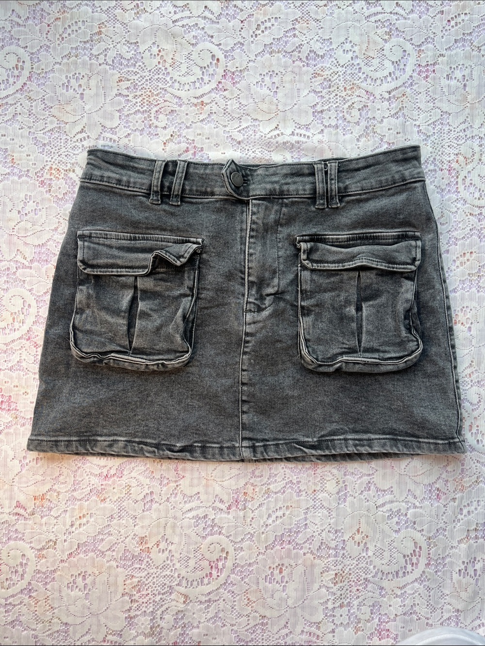 ELEVEN Washed Black Denim Cargo Mini Skirt Size Large